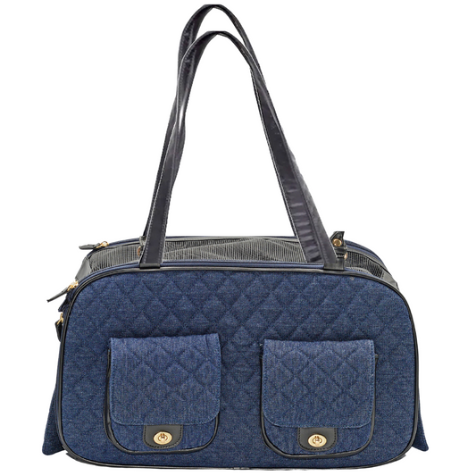 Edgar: Quilted Denim Pet Carrier: Airline Approved!