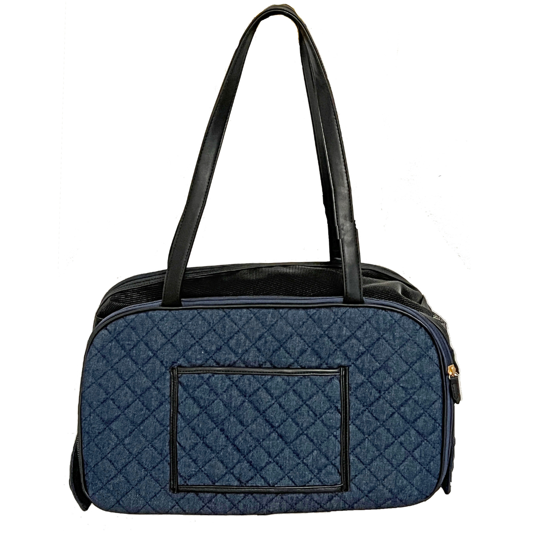 Edgar: Quilted Denim Pet Carrier: Airline Approved!
